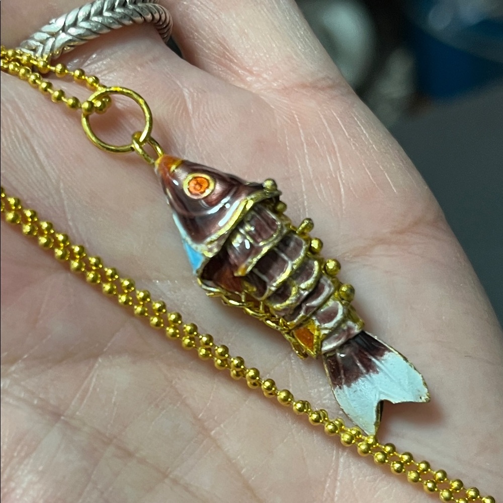 Gold-trimmed Cloisonné Koi - Articulated Pendant on ball chain